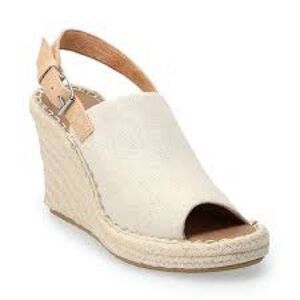 NWOT TOMS Monica Suede Wicker Wedge Sandal in Natural Oxford